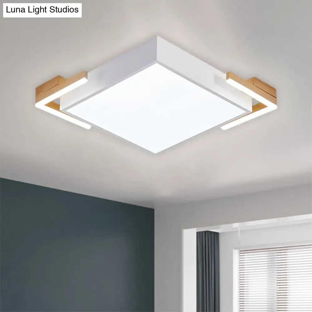 Modern Square Metallic Ceiling Light Fixture: Led Flushmount Lighting In Black/White Warm/White