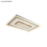 Modern Square/Rectangle Flush Crystal Led Ceiling Light In White For Living Room