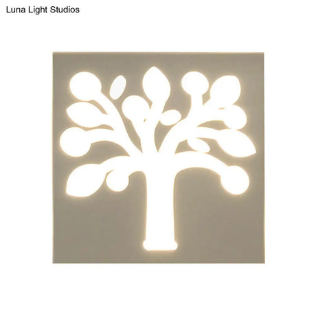 Modern Square Wall Sconce With Plant Metal Light - White For Bathroom