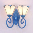 Modern Stained Glass Cone Sconce Lighting - Blue Finish 2 Lights Wall Fixture White