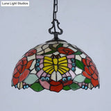 Modern Stained Glass Tiffany Suspension Lamp - Black Shell Leaf Butterfly Design Ideal For Dining