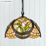 Modern Stained Glass Tiffany Suspension Lamp - Black Shell Leaf Butterfly Design Ideal For Dining
