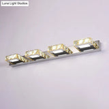 Modern Stainless Steel Crystal Vanity Sconce - 3/4 Light Beveled Design For Round/Square Bathroom