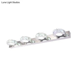 Modern Stainless Steel Crystal Vanity Sconce - 3/4 Light Beveled Design For Round/Square Bathroom