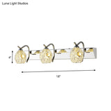Modern Stainless Steel Domed Wall Light With 3 Heads Silver Vanity Lamp And Clear Crystal Accent