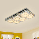 Modern Stainless-Steel Led Ceiling Light With Crystal Blocks - Rectangle/Square Shape White Cubic