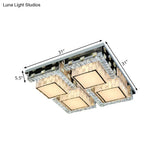 Modern Stainless-Steel Led Ceiling Light With Crystal Blocks - Rectangle/Square Shape White Cubic