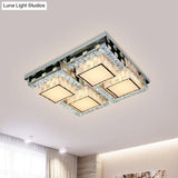 Modern Stainless-Steel Led Ceiling Light With Crystal Blocks - Rectangle/Square Shape White Cubic