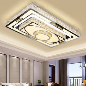 Modern Stainless Steel Led Flush Ceiling Light With Clear Crystal Layers For Living Room