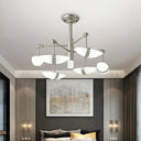 Modern Starburst 6-Light Nickel Bedroom Chandelier With Opal Glass Shade