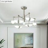 Modern Starburst 6-Light Nickel Bedroom Chandelier With Opal Glass Shade