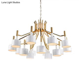 Modern Starburst Ceiling Pendant Light: Drum Metal Shade Black/White Chandelier For Bedroom (12/15