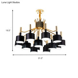 Modern Starburst Ceiling Pendant Light: Drum Metal Shade Black/White Chandelier For Bedroom (12/15