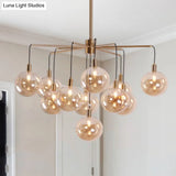 Modern Starburst Chandelier Light With Clear/Amber Glass Globes - 11 Lights For Living Room
