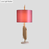 Modern Straight Sided Pink Nightstand Lamp With Fabric Shade & Reading Light
