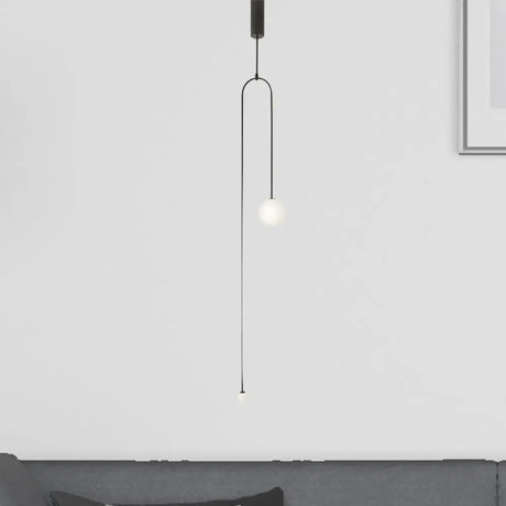 Modern Black Pendant Light For Living Room With Global Glass Shade - 48/64 Length