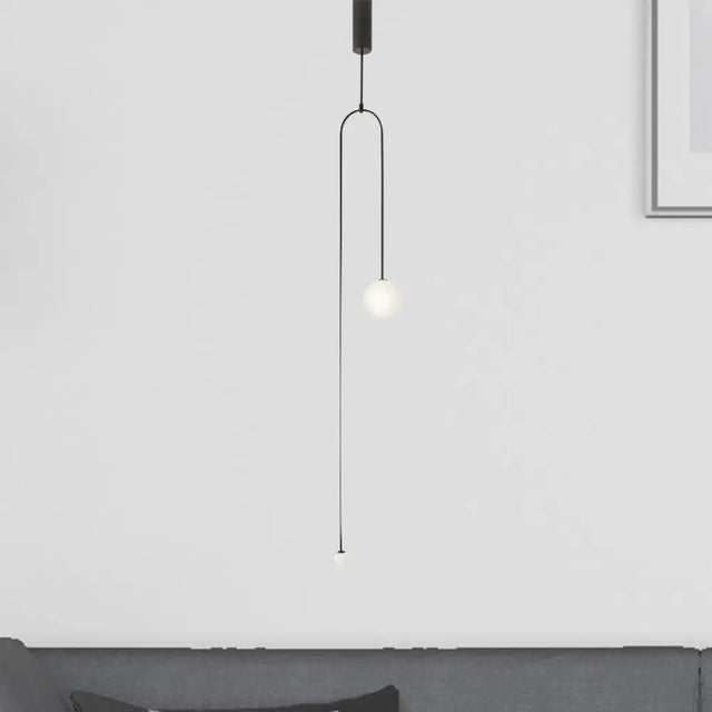 Modern Black Pendant Light For Living Room With Global Glass Shade - 48/64 Length