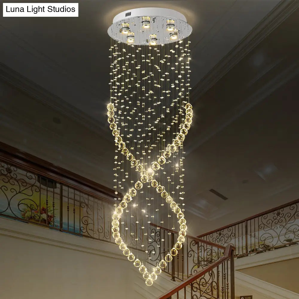 Modern Style 6 - Light Nickel Flushmount Crystal Flush Ceiling Light For Corridor - Spiral Design