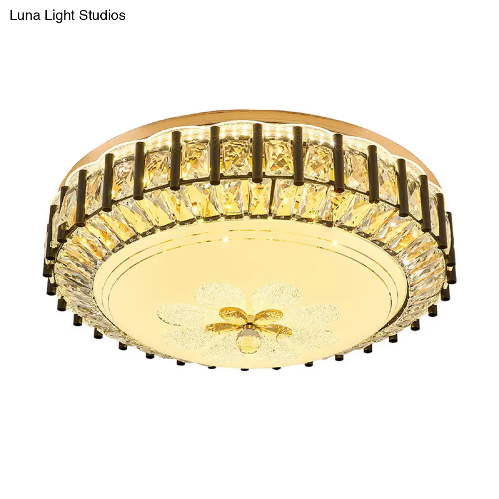 Modern Style Black Gear Ceiling Lamp With Led Faceted K9 Crystal Flush Mount Fixture - 3Rd