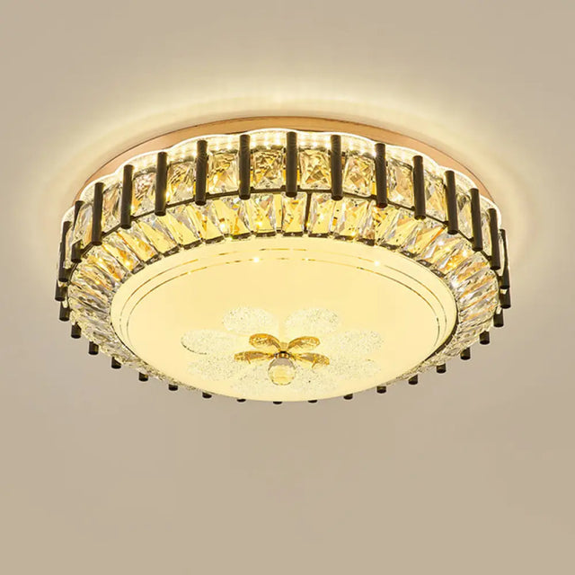 Modern Style Black Gear Ceiling Lamp With Led Faceted K9 Crystal Flush Mount Fixture - 3Rd