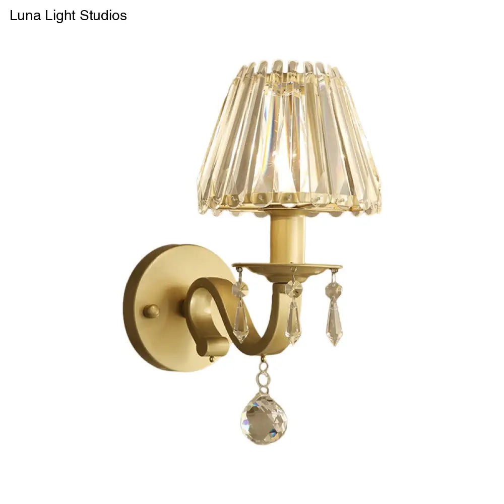 Modern Style Black/Gold Finish Crystal Shade Wall Sconce For Living Room