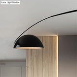 Modern Style Black/White Dome Shade Ceiling Lamp - 1 Light Metal Semi Flush Mount