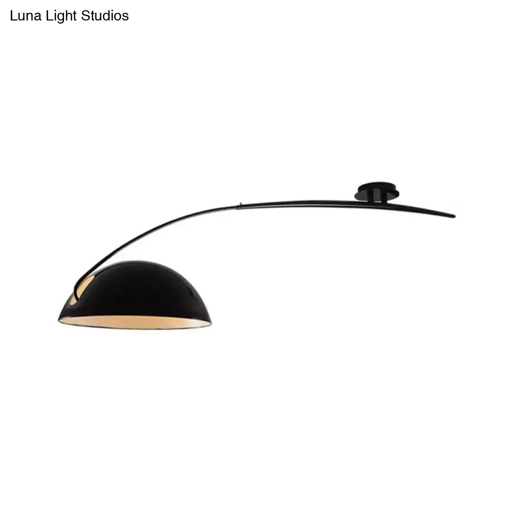 Modern Style Black/White Dome Shade Ceiling Lamp - 1 Light Metal Semi Flush Mount