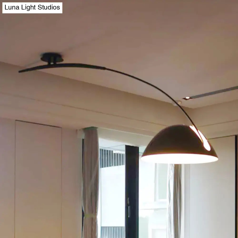 Modern Style Black/White Dome Shade Ceiling Lamp - 1 Light Metal Semi Flush Mount