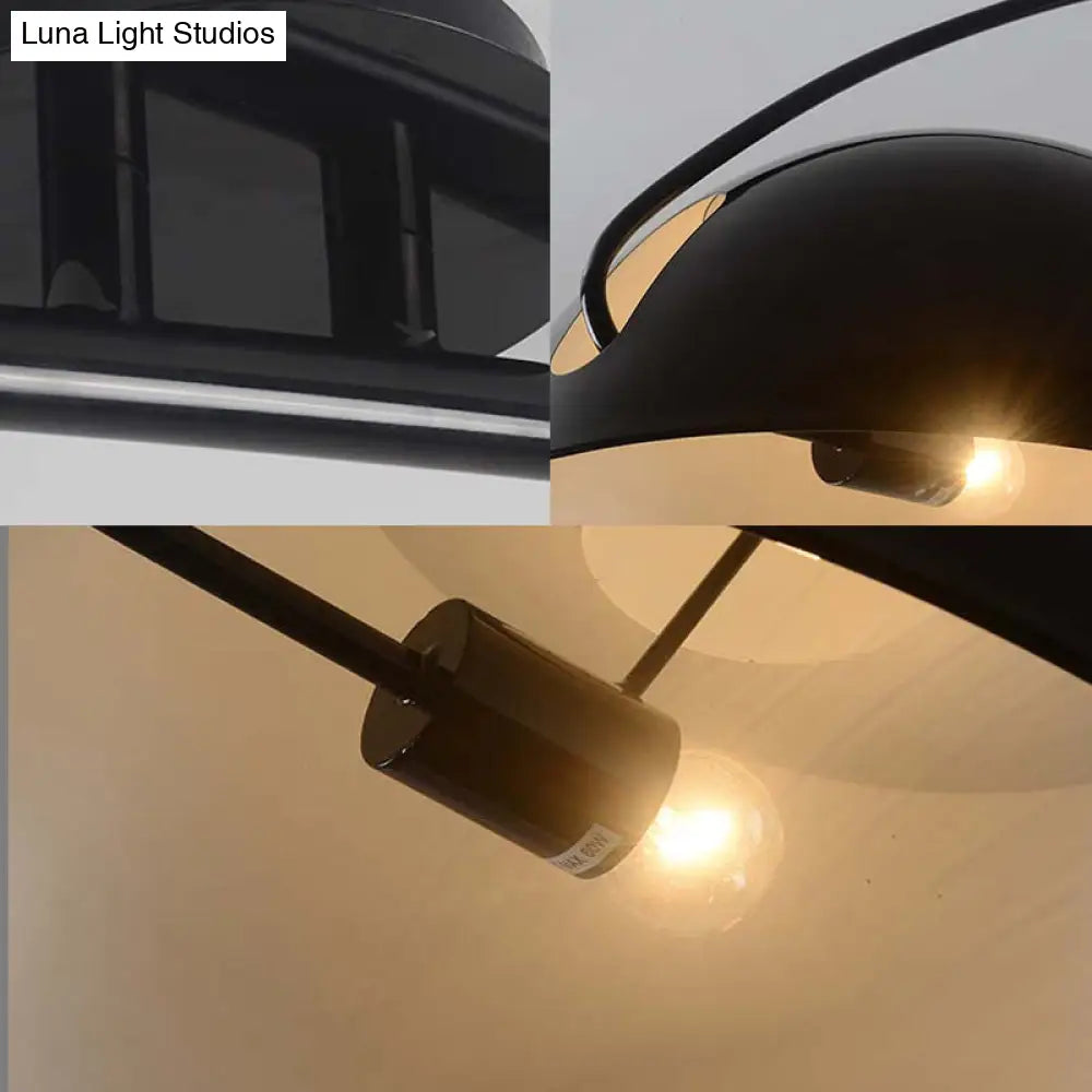 Modern Style Black/White Dome Shade Ceiling Lamp - 1 Light Metal Semi Flush Mount