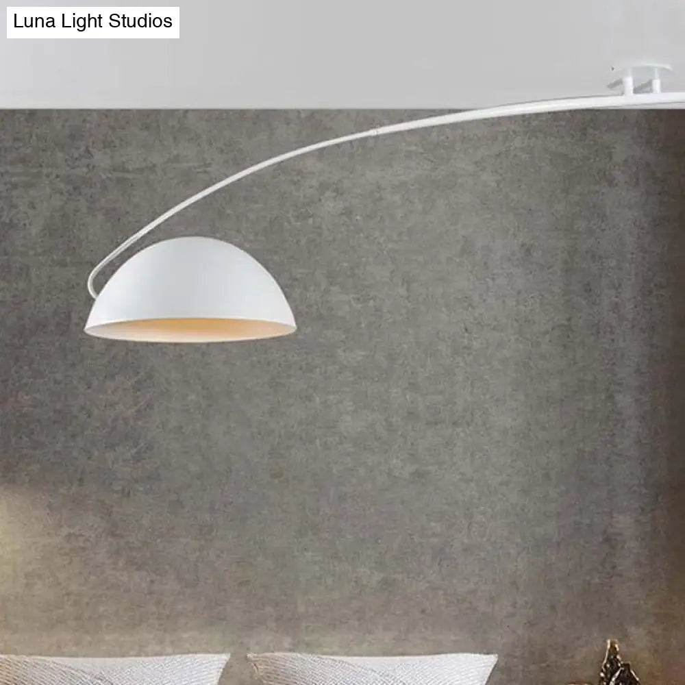 Modern Style Black/White Dome Shade Ceiling Lamp - 1 Light Metal Semi Flush Mount