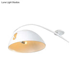 Modern Style Black/White Dome Shade Ceiling Lamp - 1 Light Metal Semi Flush Mount