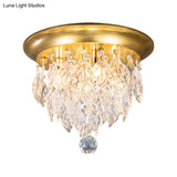 Modern Style Clear And Blue Crystal Flush Mount Lamp - Gold Ceiling Light With 4 Bulbs For Sleeping