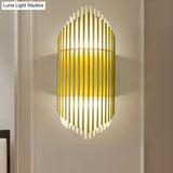 Modern Style Crystal And Brass Wall Mounted Lamp - 2 Lights Pipe Lighting For Bedroom