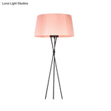Modern Style Drum Shade Floor Lamp With Tripod Base - 1 Bulb Pink/Black/Red