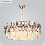 Modern Style Gold Chandelier: Round Ceiling Pendant With Clear Crystal Prisms 12 Lights