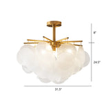 Modern Style Gold Finish Seedy Glass Disc Pendant Light For Dining Room Ceiling Chandelier / 31.5’