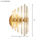 Modern Style Gold Wall Sconce With Clear Crystal Accents - Tubular Design 2 Bulbs Living Room Light