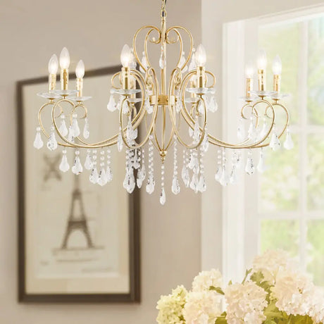 Modern Style Hanging Candle Lamp with Crystal Accent 3/6 Lights Chandelier in Gold 10 / Gold