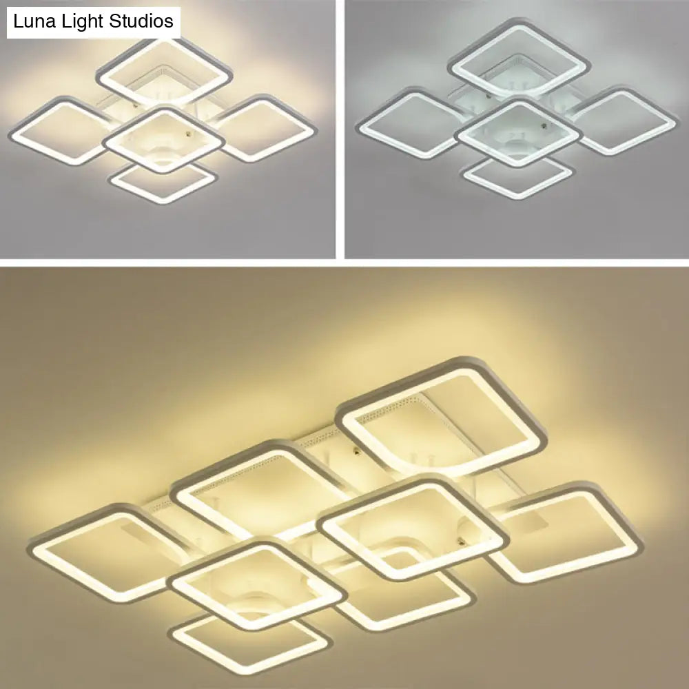 Modern Style Led Acrylic Square Semi Flush Mount Ceiling Light In White
