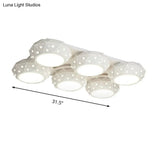 Modern Style White Flush Mount Ceiling Light With 6 Faceted Round Lights For Living Room