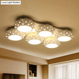 Modern Style White Flush Mount Ceiling Light With 6 Faceted Round Lights For Living Room