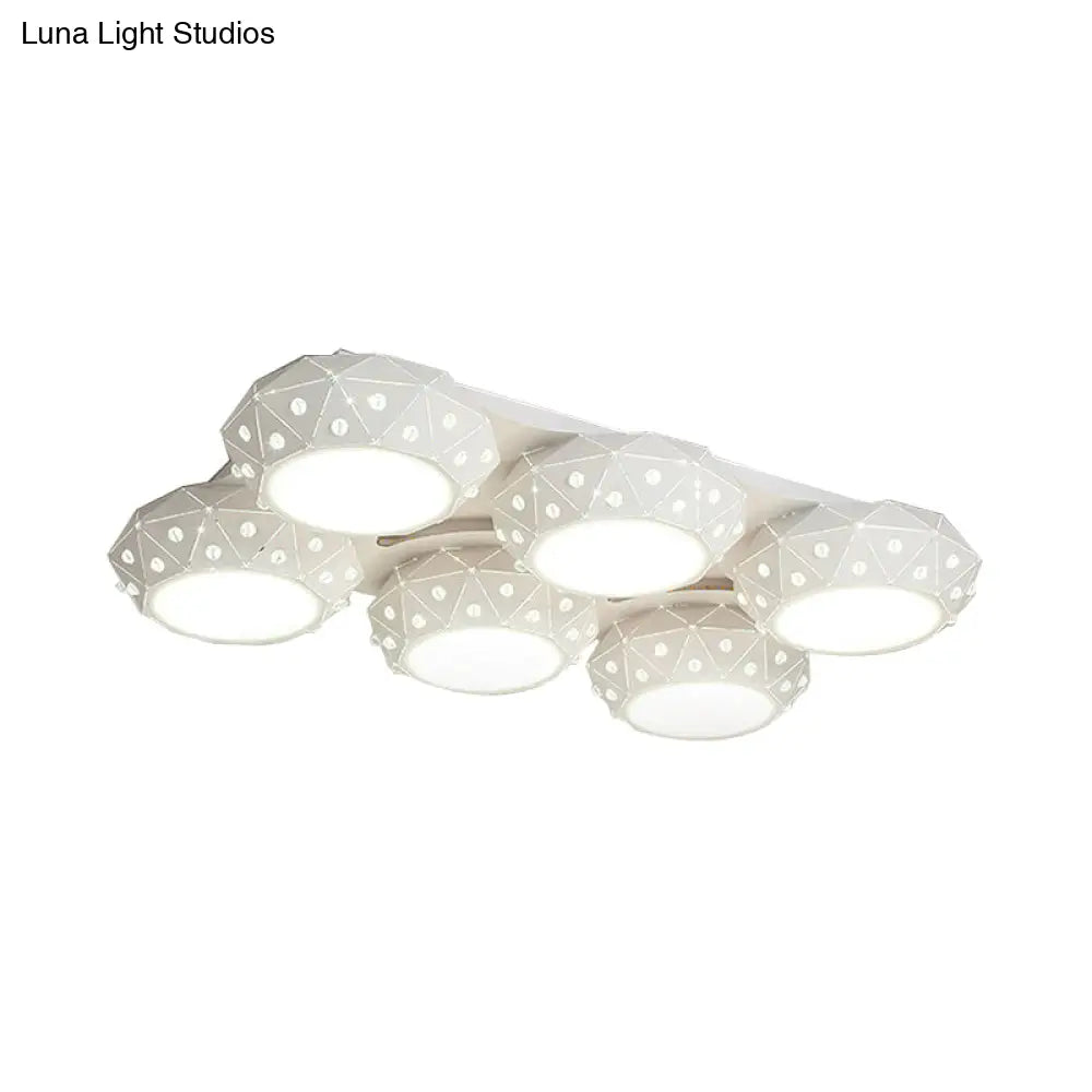 Modern Style White Flush Mount Ceiling Light With 6 Faceted Round Lights For Living Room