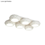 Modern Style White Flush Mount Ceiling Light With 6 Faceted Round Lights For Living Room