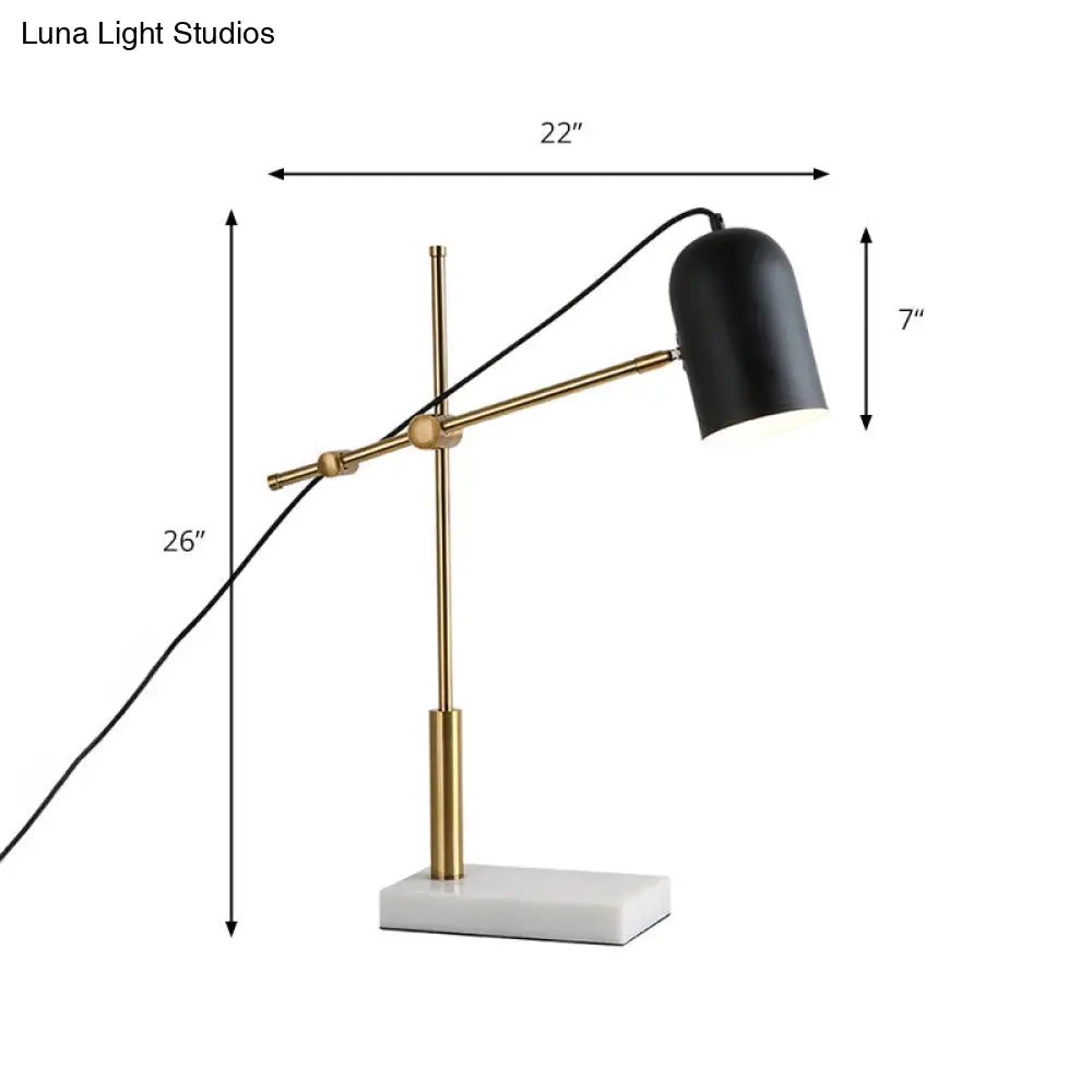 Modern Stylish 1-Bulb Black Desk Lamp With Metal Shade And Boom Arm Sleek Book Reading Light For