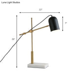 Modern Stylish 1-Bulb Black Desk Lamp With Metal Shade And Boom Arm Sleek Book Reading Light For