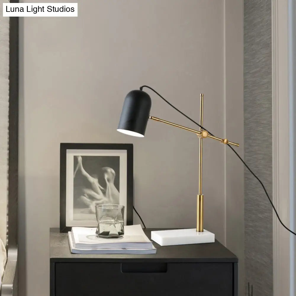 Modern Stylish 1-Bulb Black Desk Lamp With Metal Shade And Boom Arm Sleek Book Reading Light For