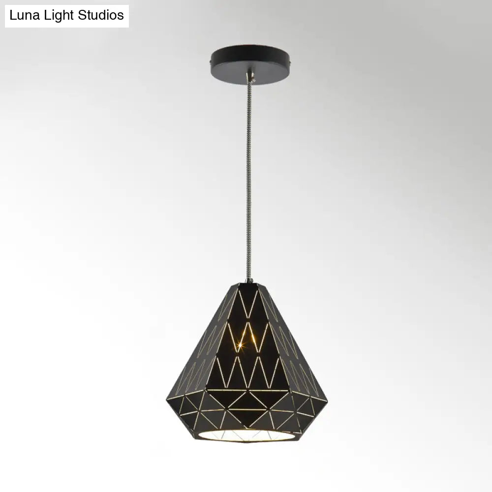 Modern Stylish Metal Diamond Pendant Light Fixture In Black - 1 Suspension