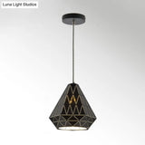 Modern Stylish Metal Diamond Pendant Light Fixture In Black - 1 Suspension