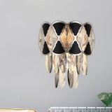 Modern Surface Wall Lamp Fixture - Cut Crystal Ovals Sconce Light With Black Finish Tapered 3 Heads