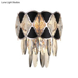 Modern Surface Wall Lamp Fixture - Cut Crystal Ovals Sconce Light With Black Finish Tapered 3 Heads